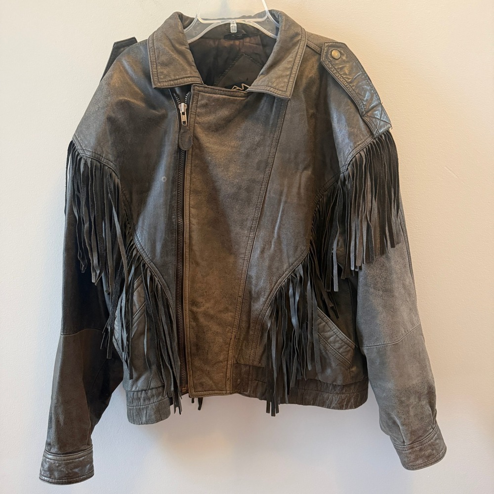 Vintage AM2 by Andrew Marc Leather Biker Jacket w/ Fringe – Size Medium - Picture 11 of 11